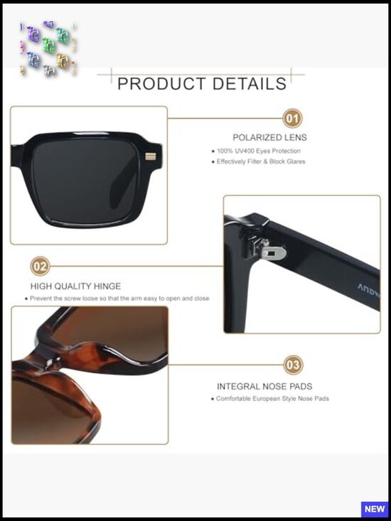 Retro Square Polarized Sunglasses for Women Men Vintage Rectangle Shades 70s main image 5